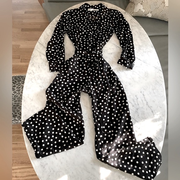 NWOT Zara Studio dot jumpsuit with front & back pockets matching belt XS - Picture 6 of 11